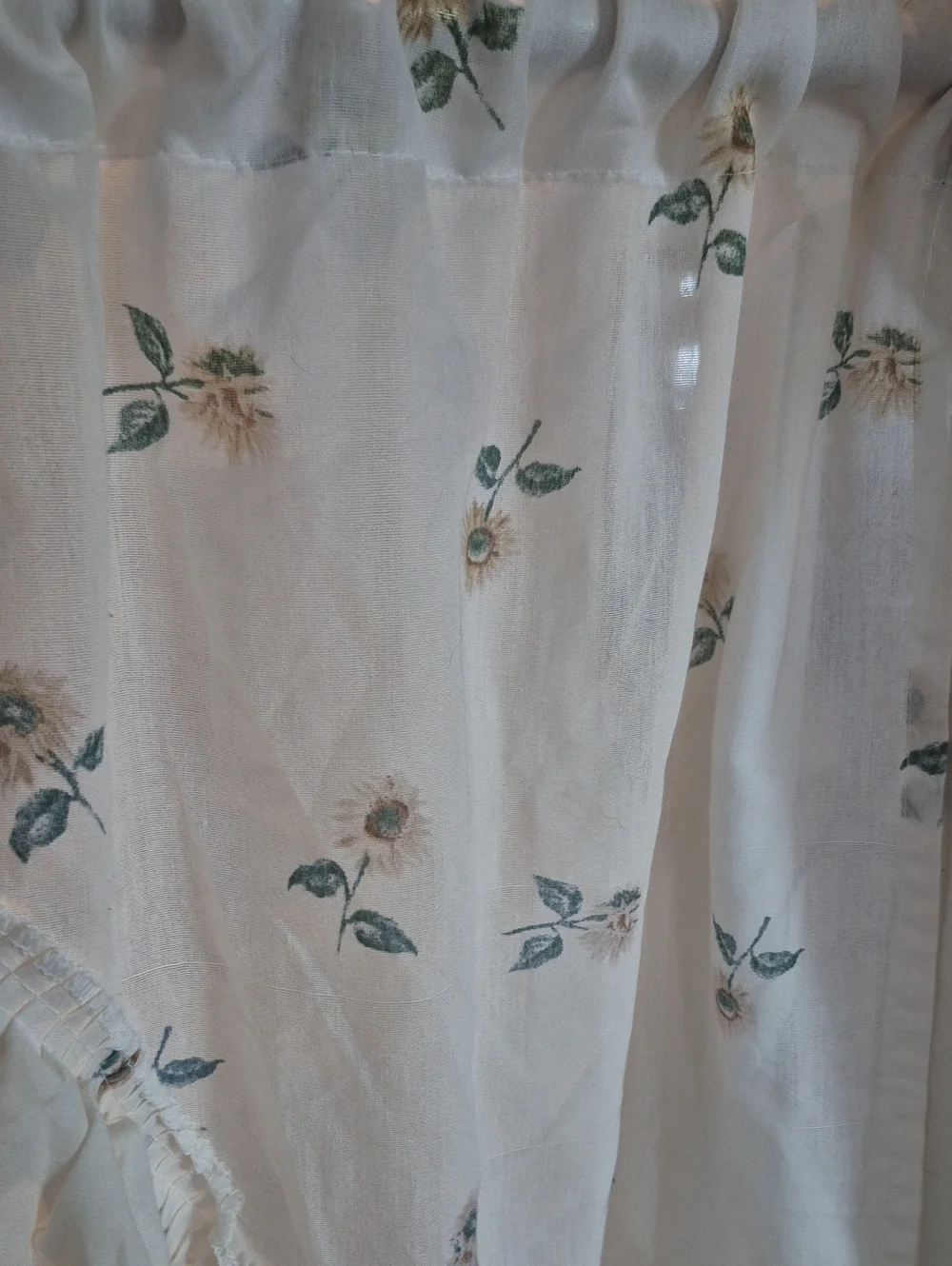 Floral Ruffled Swag Curtain - White with Green and Gold Accents